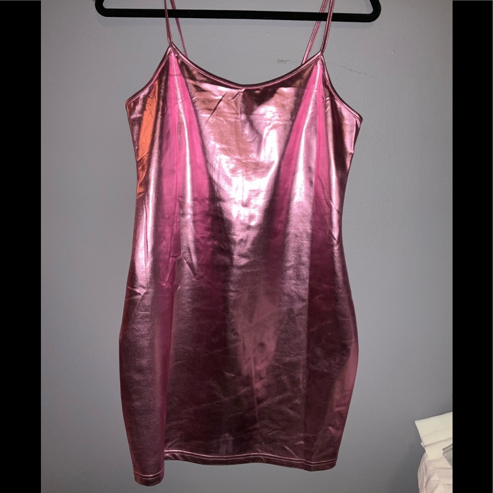 Chrome spandex pink mini dress